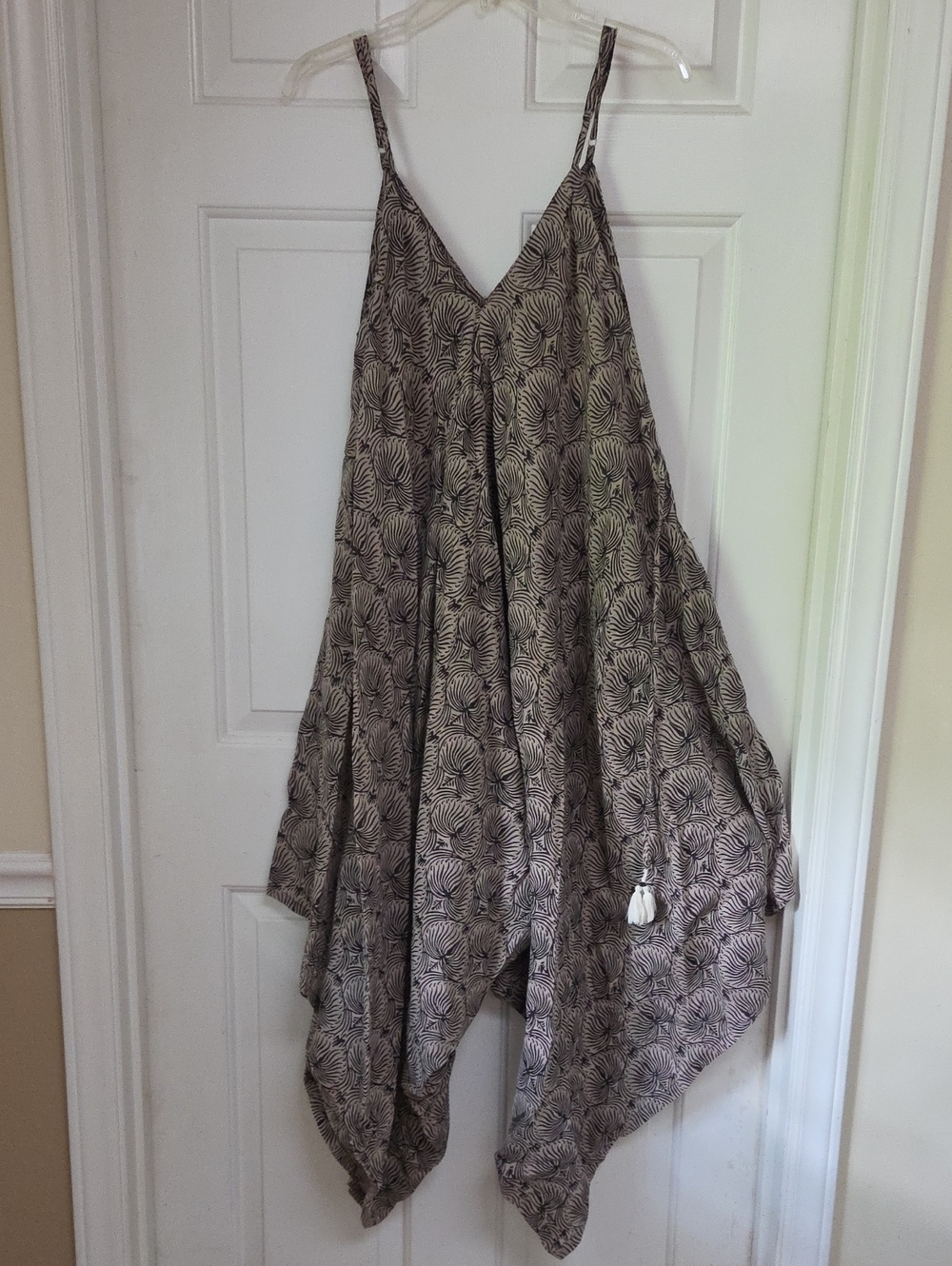 Cost Plus World Market Women Jump Suit in Tan and Black Print